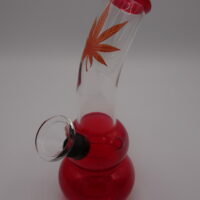 Glass Bong Small Curved Red Weed Leaf